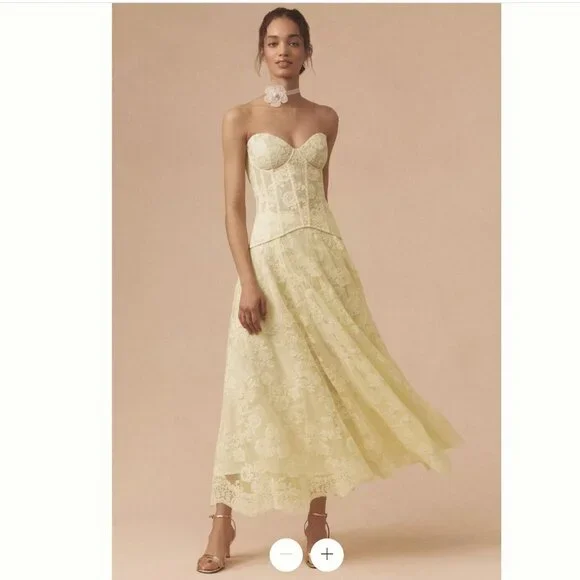 v. chapman virginia tiered strapless corset midi dress The Virginia Dress in Sky Windsor Brocade 2 / Sky Windsor Brocade